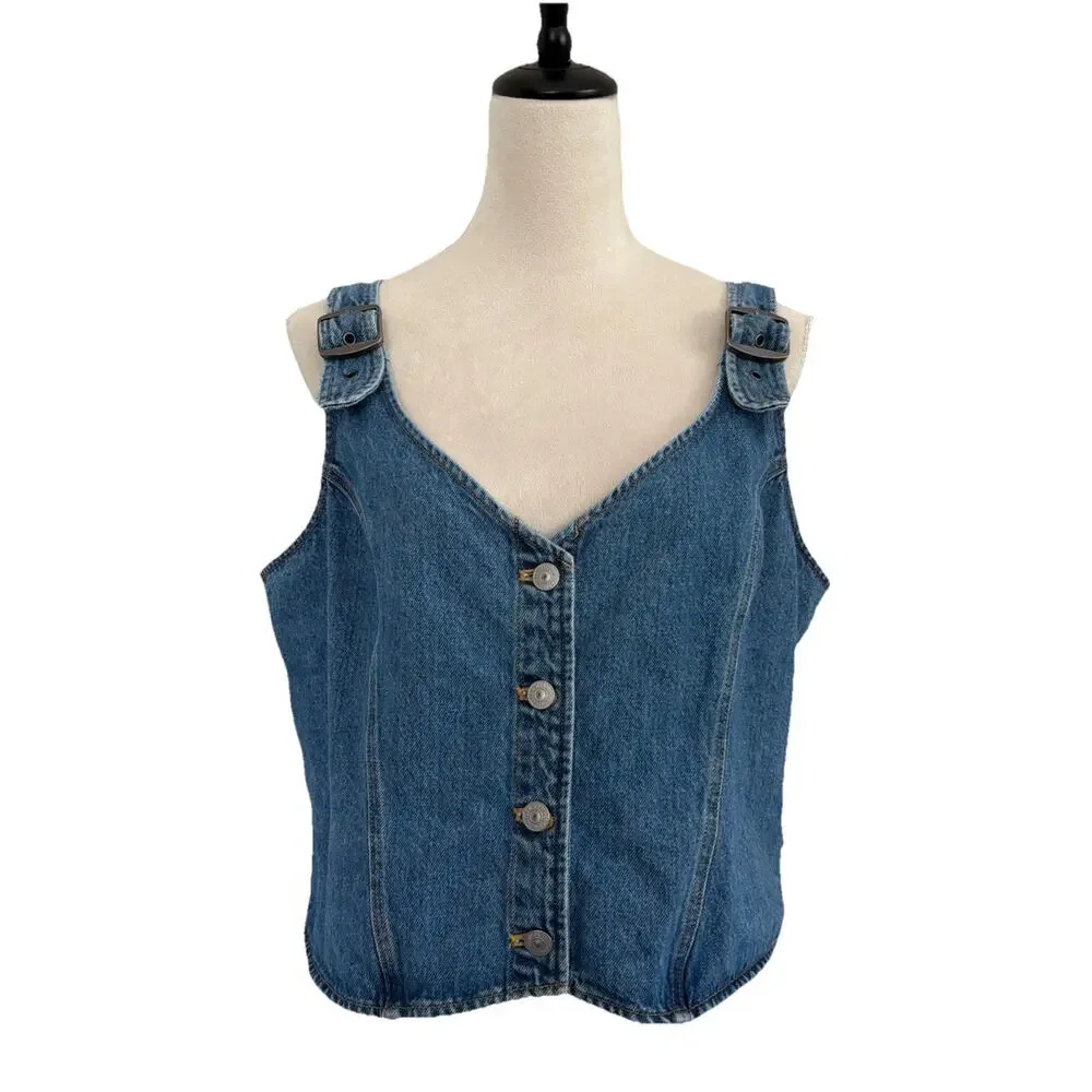 Levi's Charlie Denim Crop Top Women XXL Blue Slim Fit 100% Cotton Cowgirl Casual - Picture 2 of 13